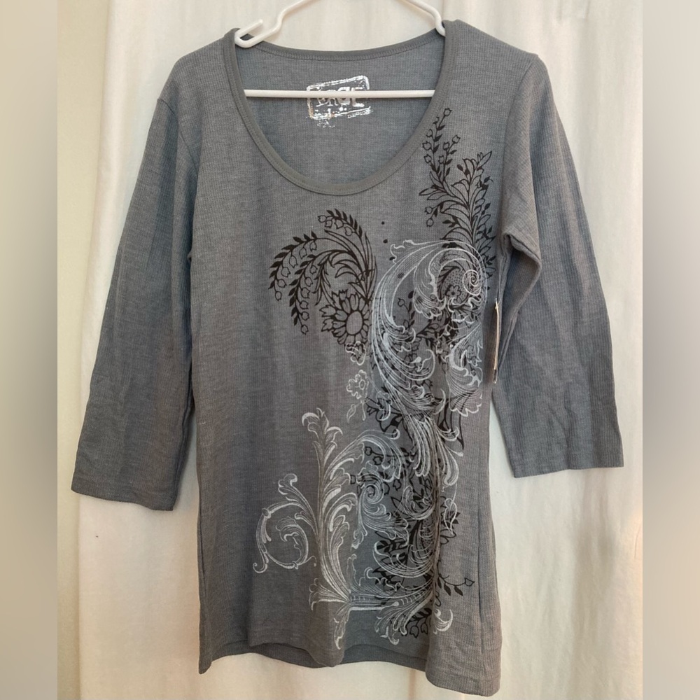 Erge Design Gray Graphic 3/4 Sleeve Scoop Neck Tunic Top Size L